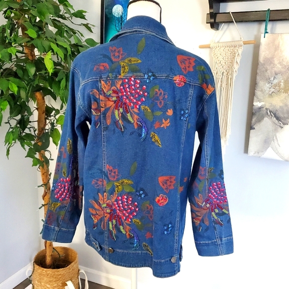 Susan Graver embellished stretch jean jacket S - Picture 3 of 9
